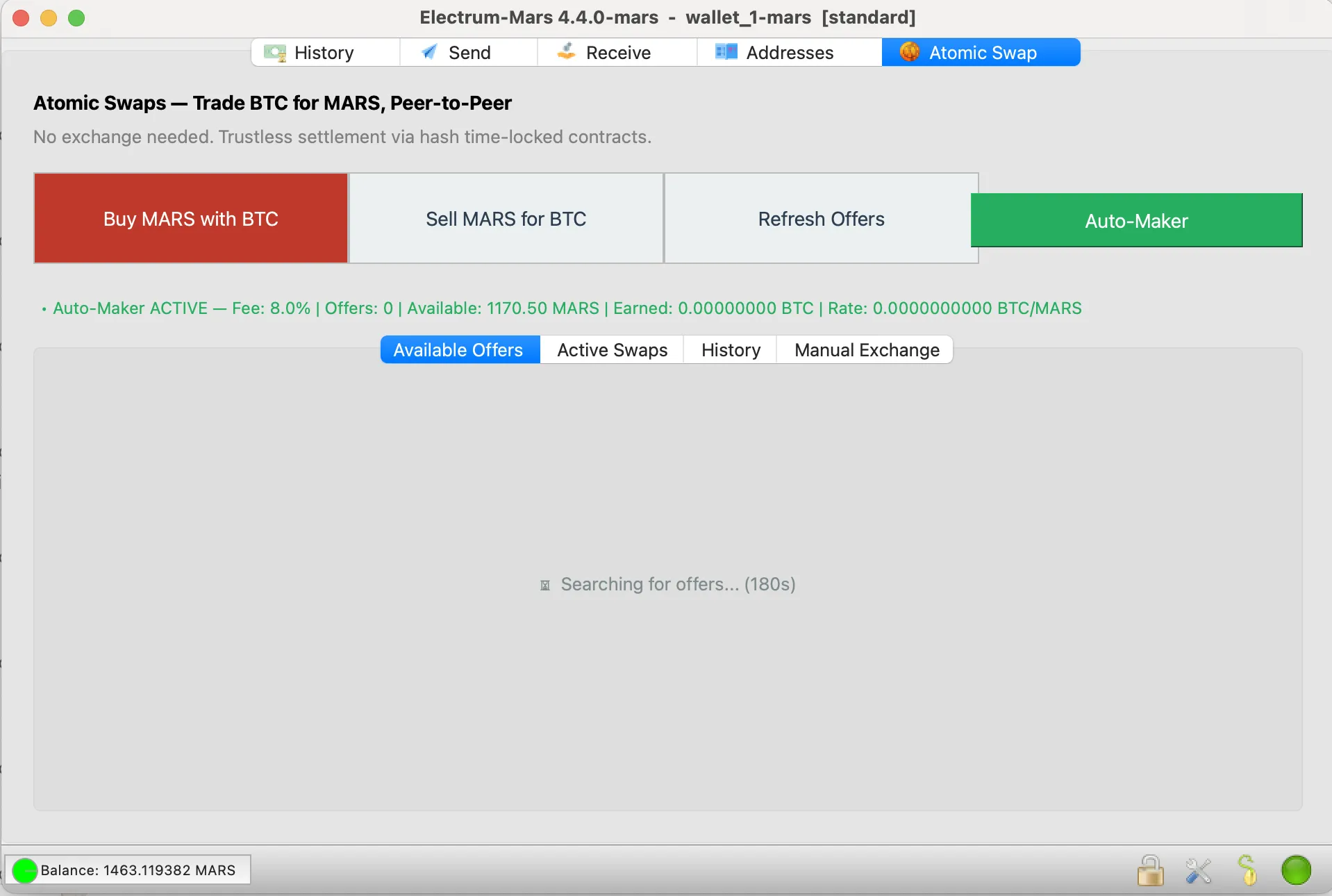 Atomic Swap tab in Electrum-Mars