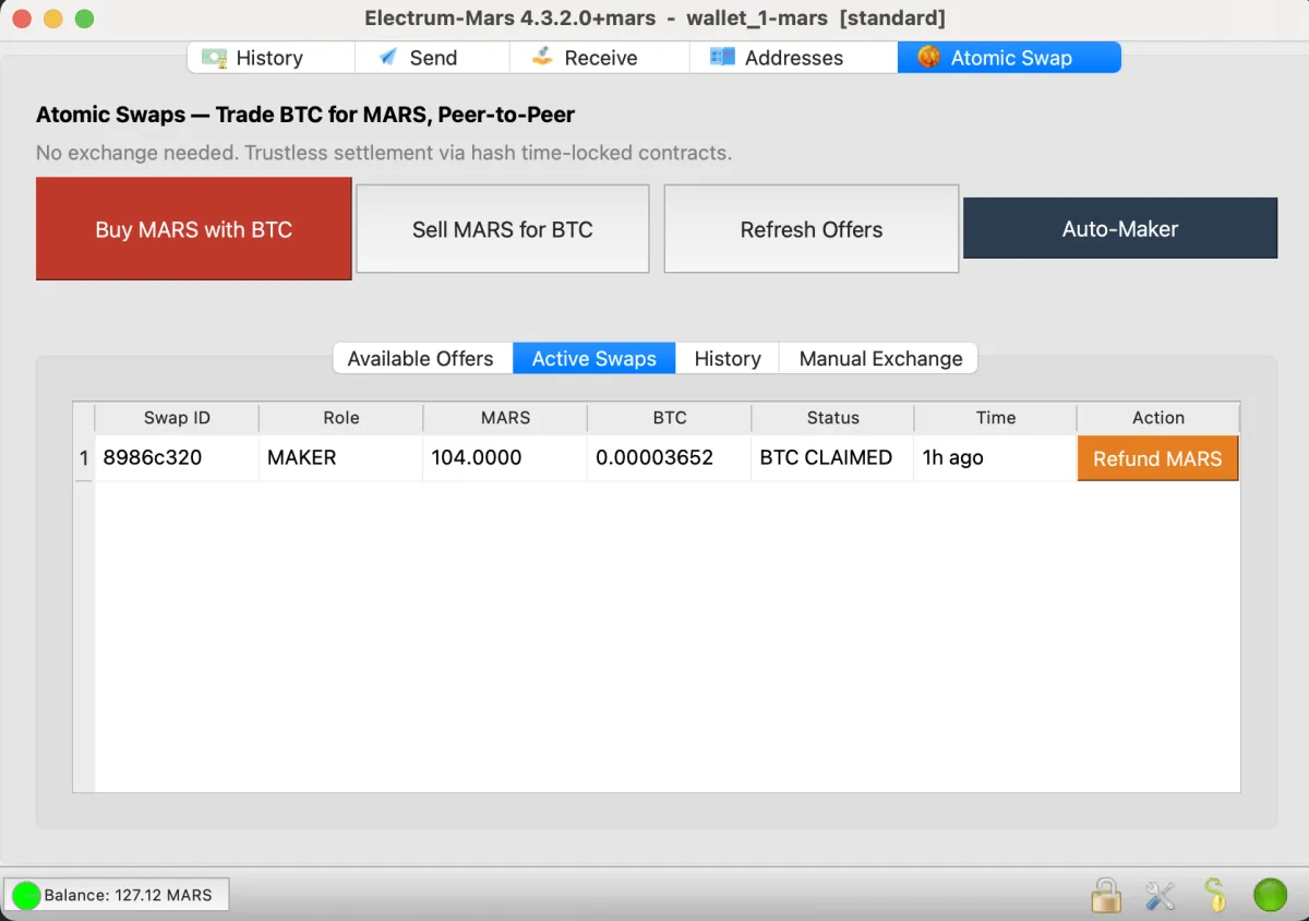 Swap completed — BTC claimed