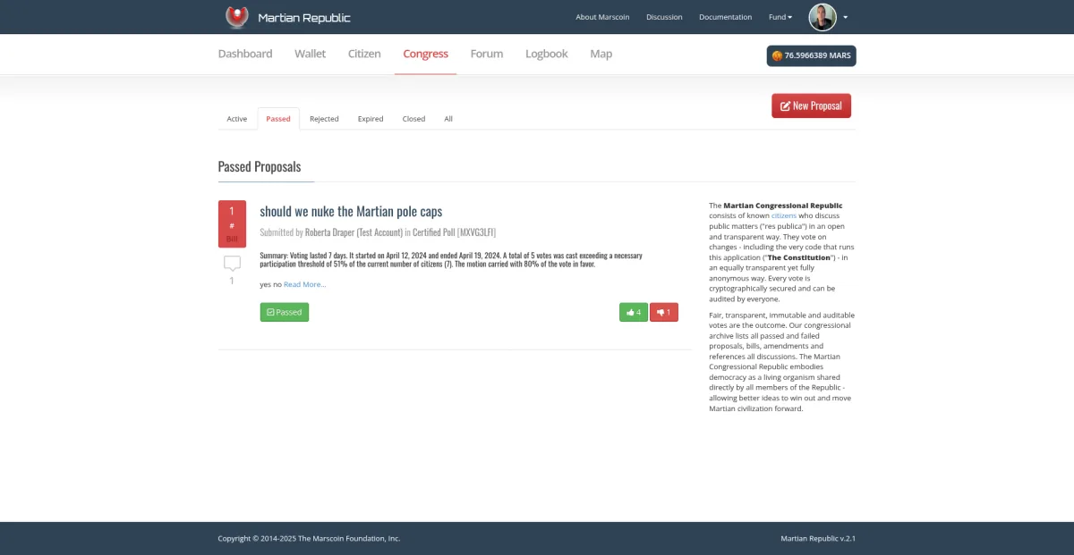 Martian Republic Congressional Voting
