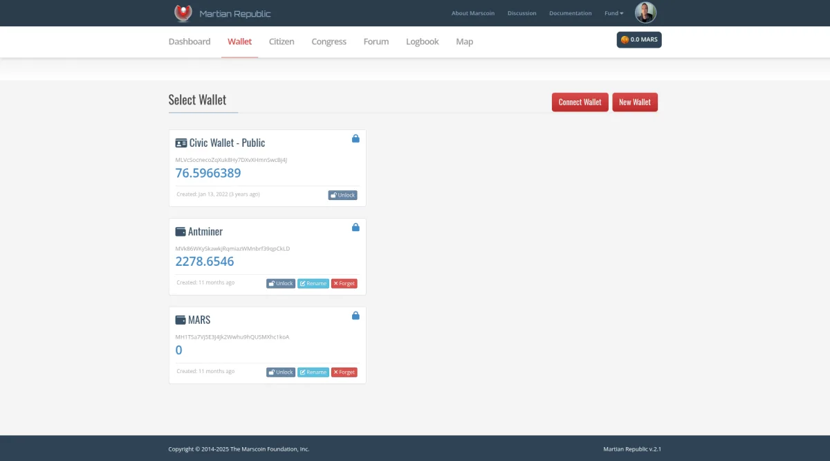Martian Republic Wallet Dashboard